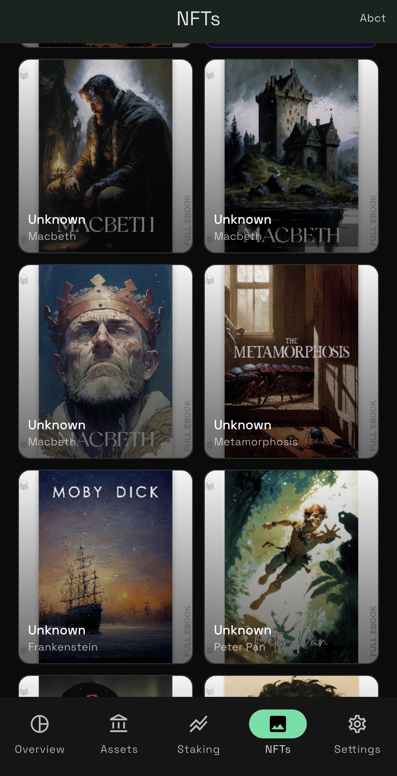 iOS app NFT gallery with collection grid