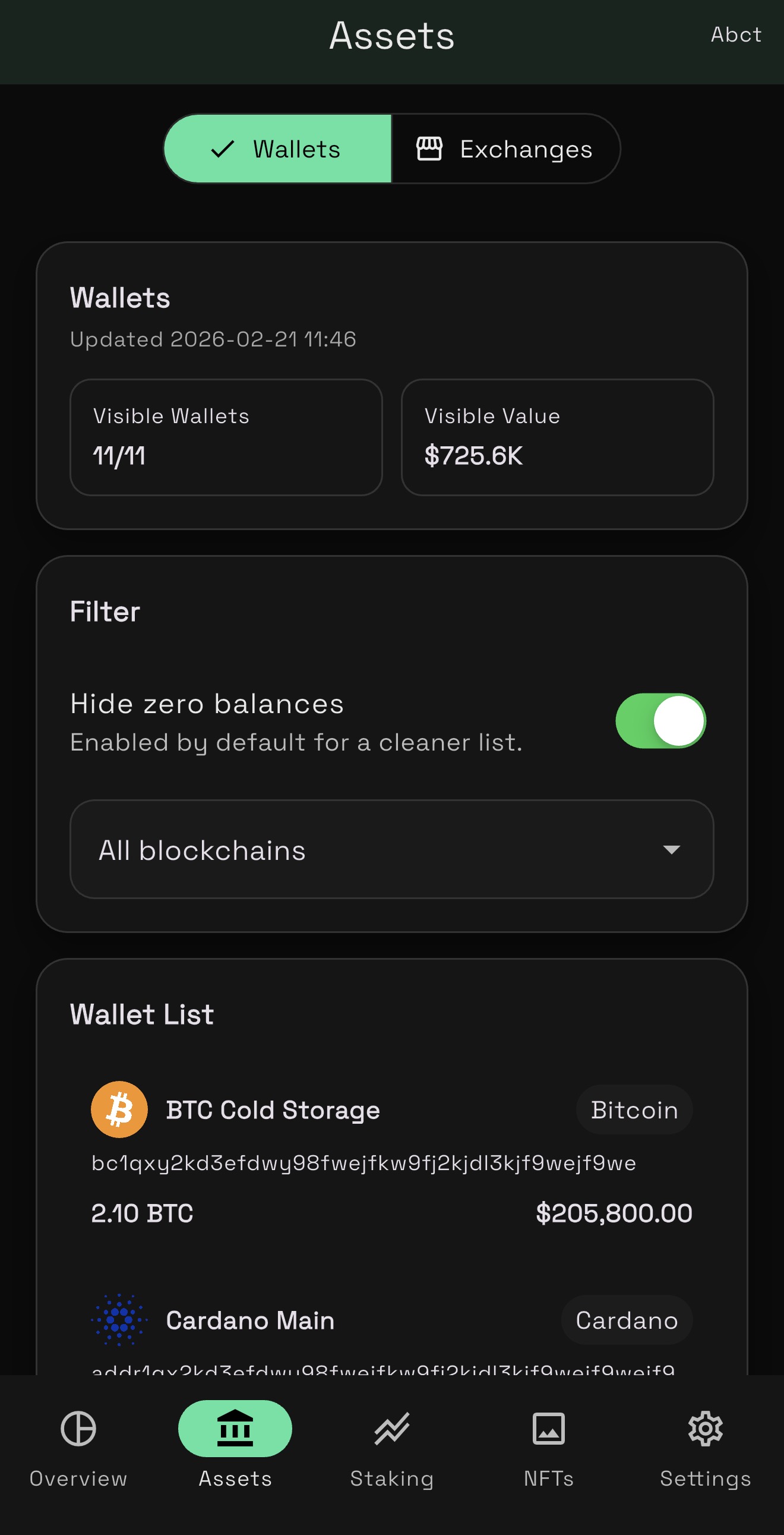iOS app wallet management with multi-chain wallets