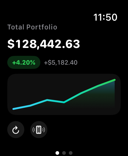 watchOS app portfolio overview with total value